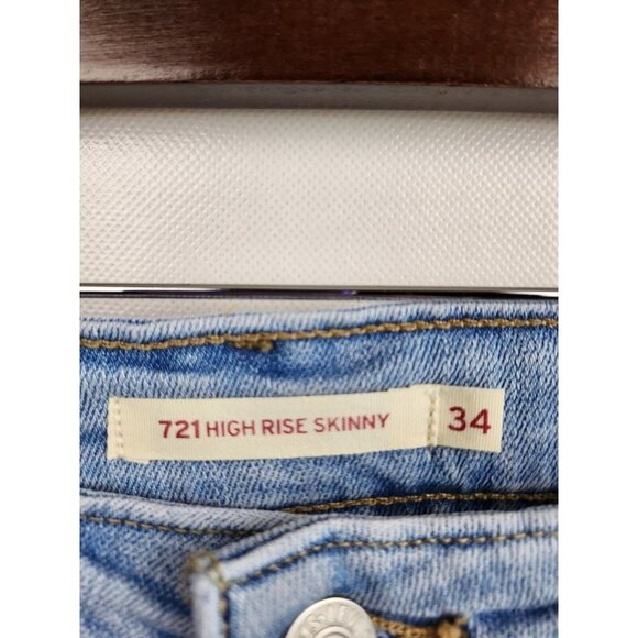 Levi's 721 Light Blue Denim Skinny Leg High Rise Stretch Jeans Size 34 - Picture 3 of 10